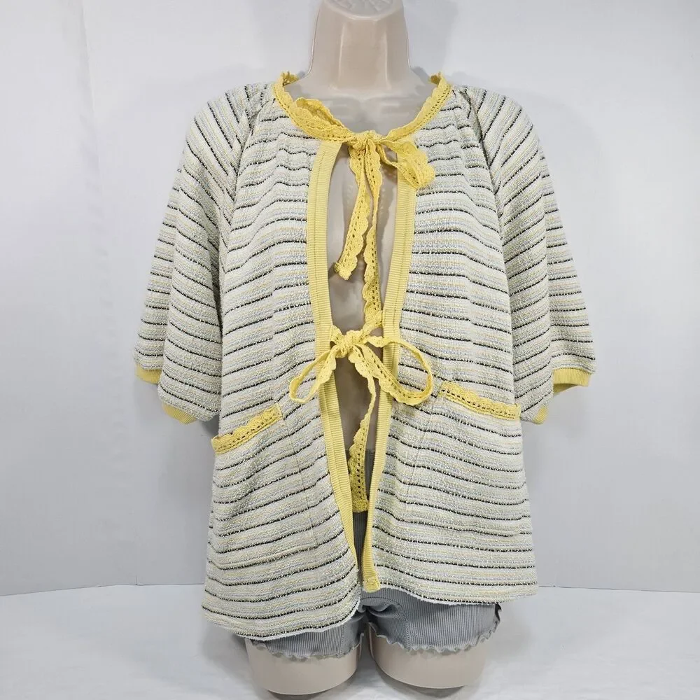 Free People Tropic Stripe Cotton Tie Front  Top M Cottagecore Boho Oversized